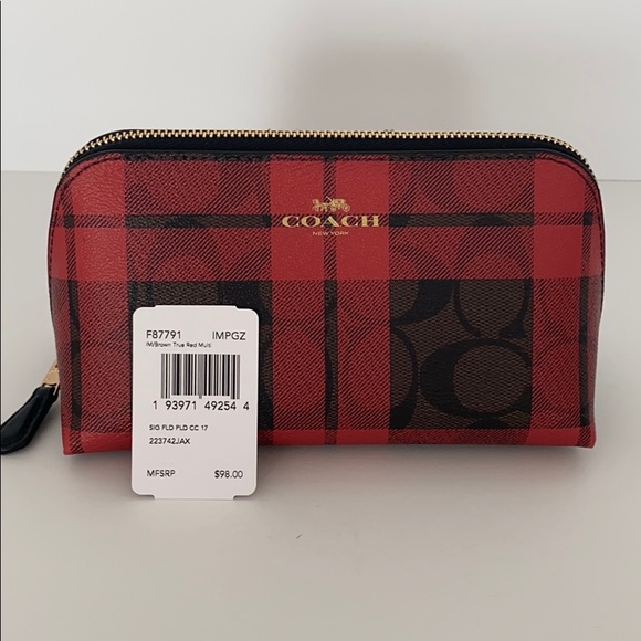 Coach Signature Red Field Plaid Cosmetic Case - Picture 9 of 16